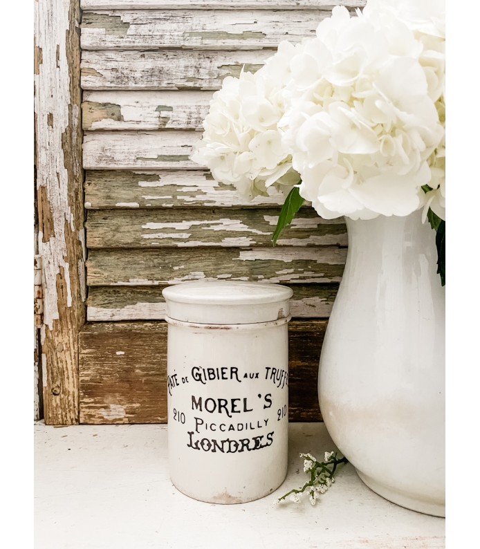 Antique Ironstone Large Lidded Crock w/ Pate Truffes transfer